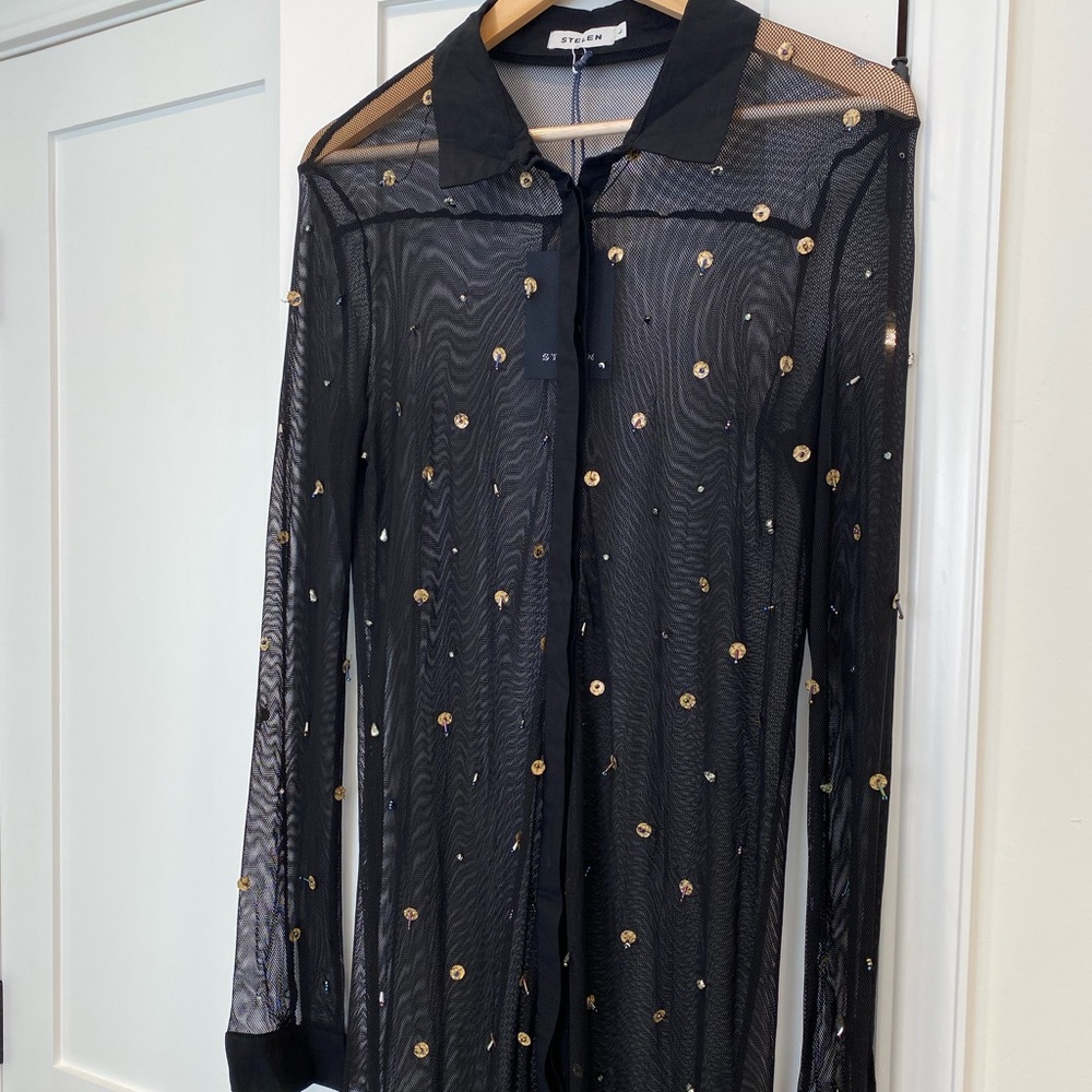 Stelen Black Mesh Long Sleeve Dress w/ sequins